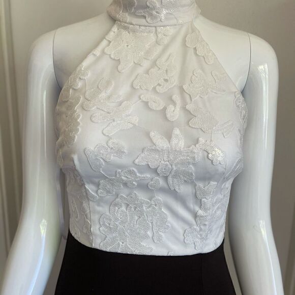 B.DARLING Black and White Halter Maxi Dress - Picture 5 of 12